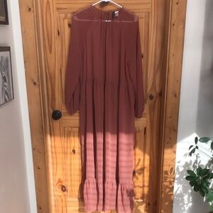 H&M divided Elegant mauve pink rose Maxi Dress sheer long sleeve boho
